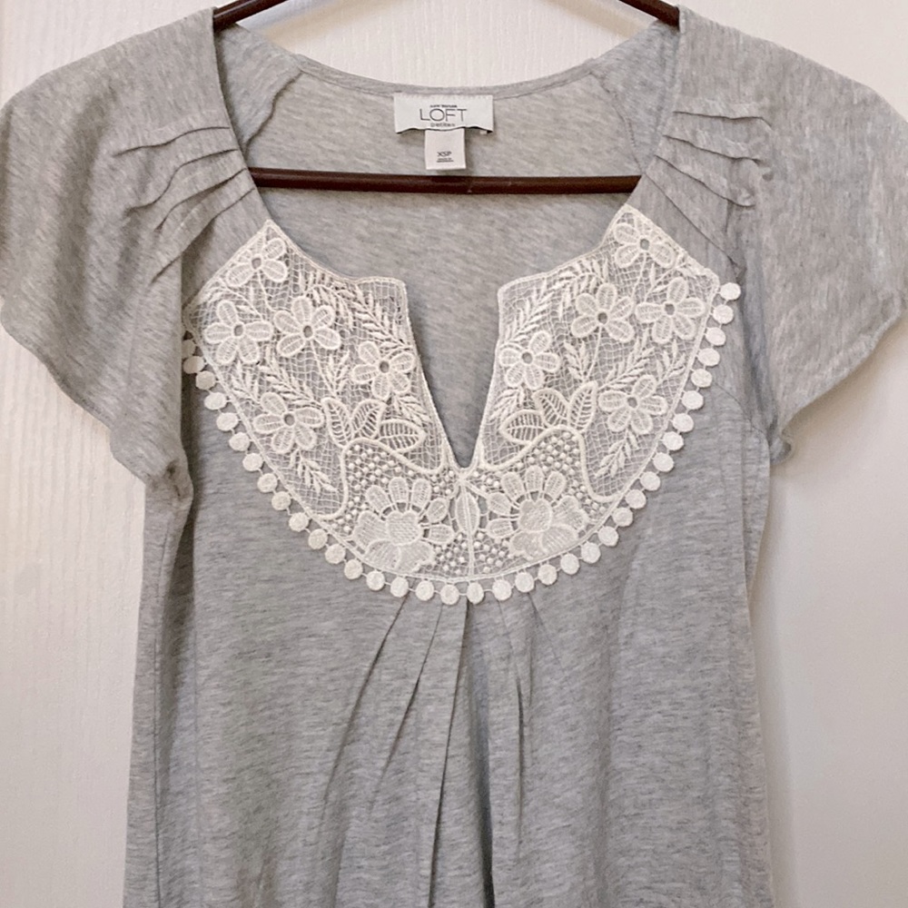 Loft Split Neck Lace Front Flutter Sleeves Top - image 1